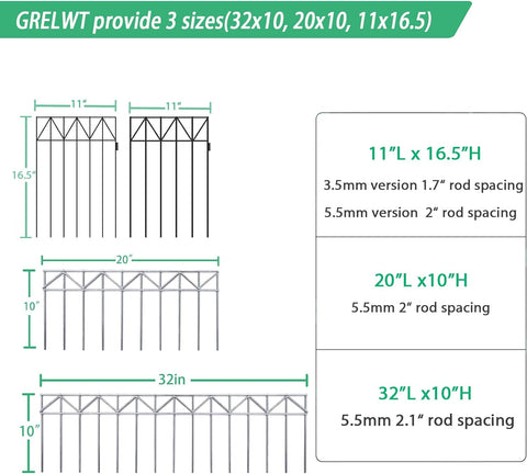 GRELWT 5 Pack 24"L x 15"H Animal Barrier Fence, Underground No Dig Fence, 5.5mm Galvanized Stakes with 2 inch Spacing, Metal Fence Panel for Outdoor Yard Patio, Total 10Ft(L) X 15in(H) Black