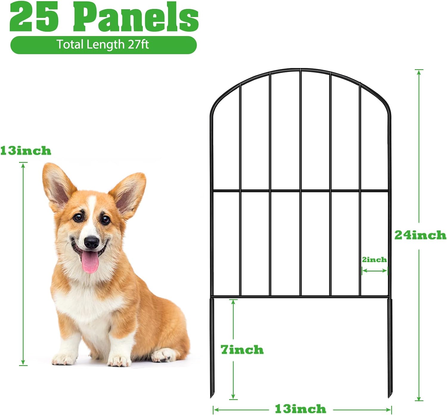 OUSHENG Cerca decorativa de jardín sin excavación, paquete de 10 unidades, 10 pies de largo x 24 pulgadas de alto, panel de alambre de metal resistente al óxido, barrera de animales para perro, borde de flores para patio, paisaje, decoración al aire libre