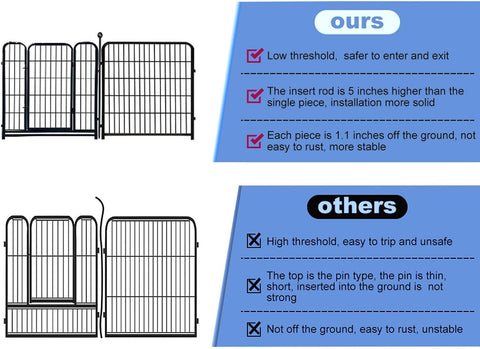 ADAVIN Valla de jardín de metal con puerta de 40 pulgadas de alto x 18 pies de largo, 8 paneles de valla de barrera alta para animales, borde de metal de hierro resistente negro, corral para perros para interiores y exteriores, valla de caravana sin excav