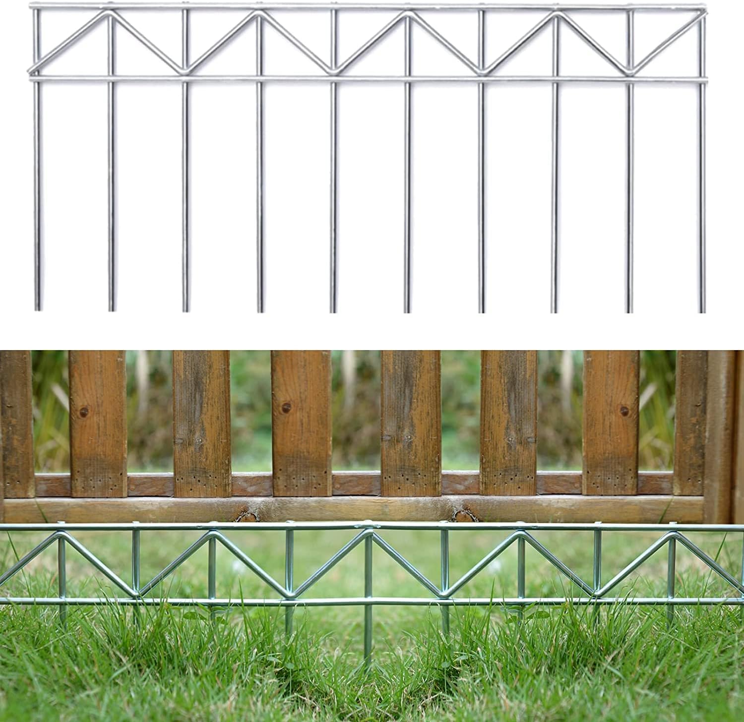 GRELWT 5 Pack 24"L x 15"H Animal Barrier Fence, Underground No Dig Fence, 5.5mm Galvanized Stakes with 2 inch Spacing, Metal Fence Panel for Outdoor Yard Patio, Total 10Ft(L) X 15in(H) Black