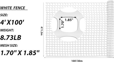 PotatoLife Valla de seguridad de malla de plástico, rollo de 4 x 100 pies con 100 bridas, red temporal reutilizable para cercado de jardín, construcción, valla de nieve, barrera de animales, aves, ciervos, patio, verde