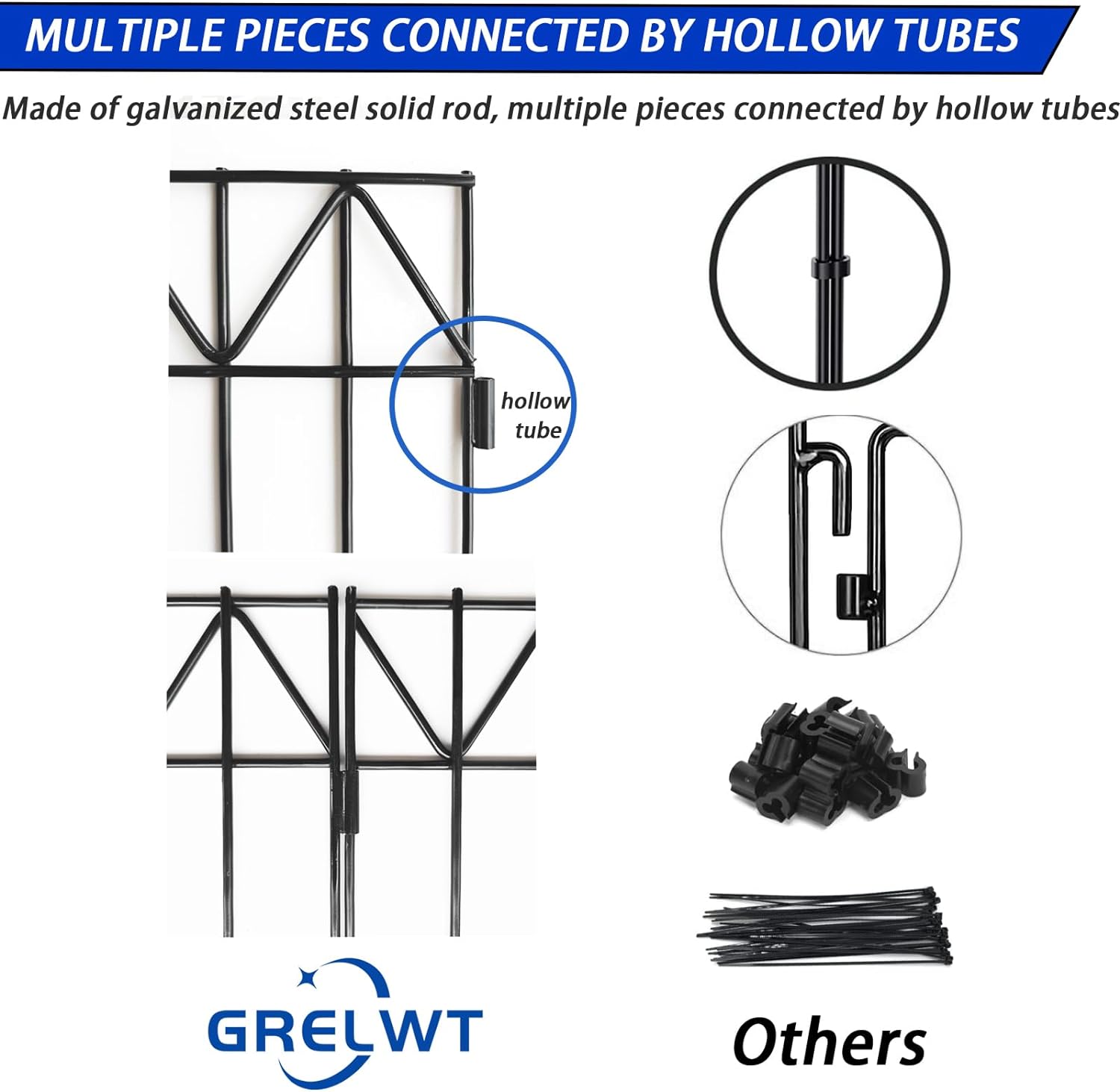 GRELWT 5 Pack 24"L x 15"H Animal Barrier Fence, Underground No Dig Fence, 5.5mm Galvanized Stakes with 2 inch Spacing, Metal Fence Panel for Outdoor Yard Patio, Total 10Ft(L) X 15in(H) Black