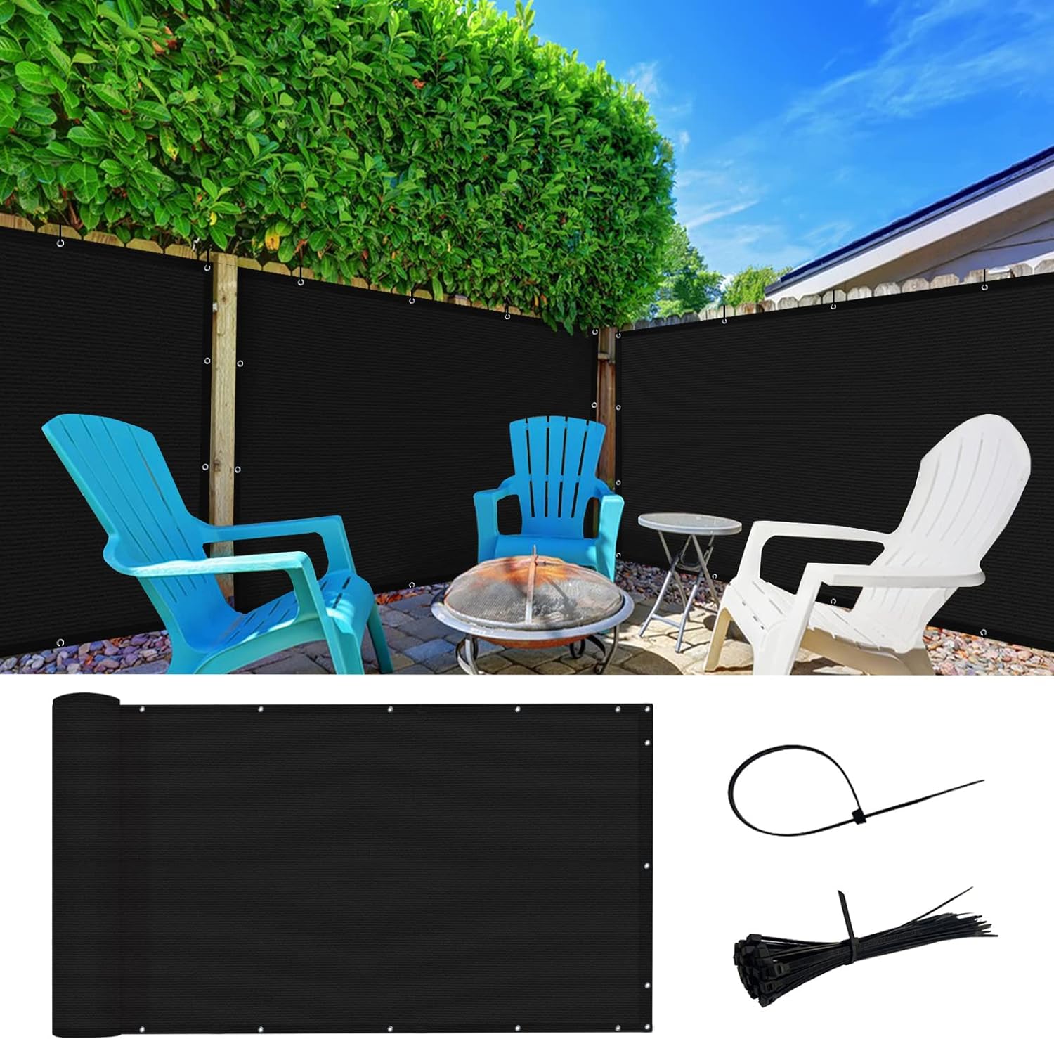 SUNLAX 3'x10' Black Balcony Privacy Screen Fence Windscreen Cover Fabric Shade Netting Mesh Cloth with Grommets UV Protection for Patio, Backyard, Porch, Railing Shield 90%