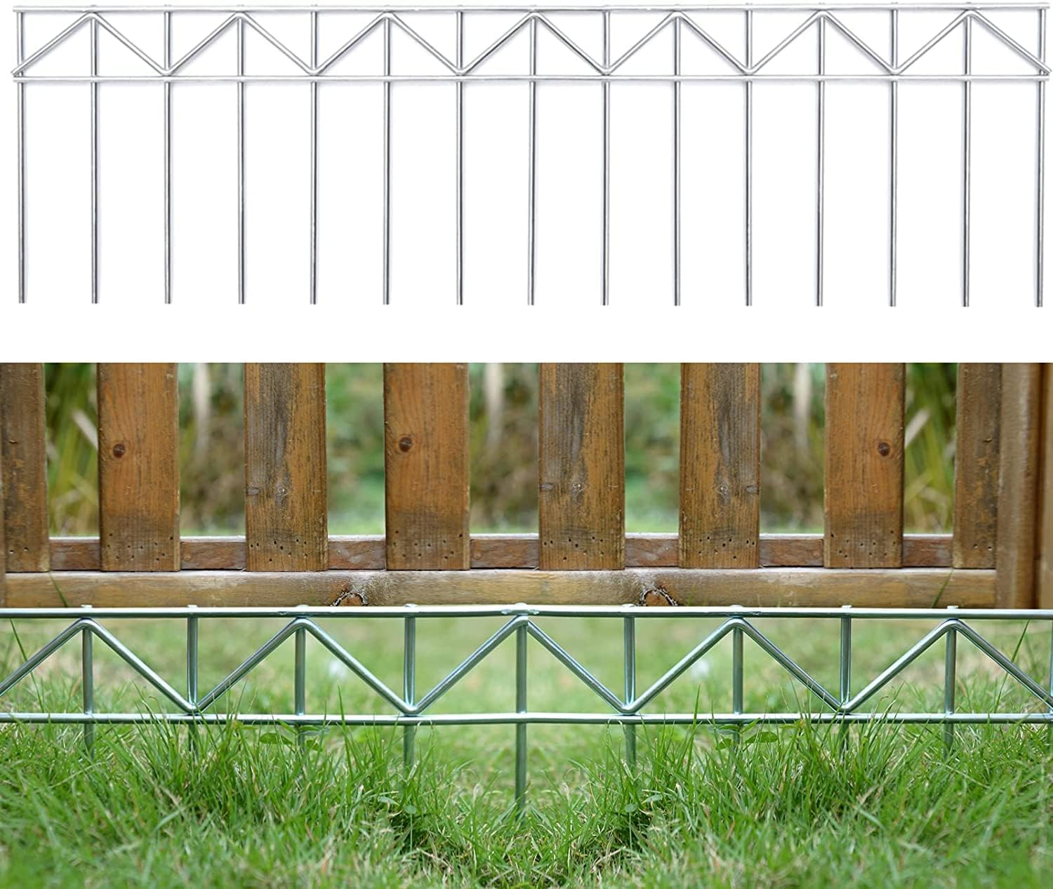 GRELWT 5 Pack 24"L x 15"H Animal Barrier Fence, Underground No Dig Fence, 5.5mm Galvanized Stakes with 2 inch Spacing, Metal Fence Panel for Outdoor Yard Patio, Total 10Ft(L) X 15in(H) Black