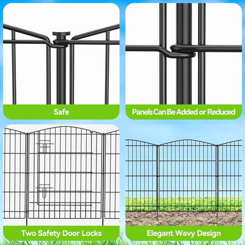 INJOPEXI Valla de jardín 6 paneles de 11.8 pies de largo x 30 pulgadas de alto, valla decorativa para jardín con 5 paneles + 1 puerta de alambre inoxidable sin excavar, valla de jardín de animales para exteriores, para patio trasero, patio, color negro