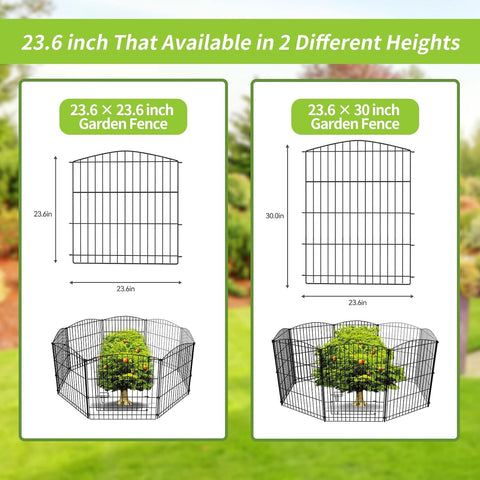 INJOPEXI Valla de jardín 6 paneles de 11.8 pies de largo x 30 pulgadas de alto, valla decorativa para jardín con 5 paneles + 1 puerta de alambre inoxidable sin excavar, valla de jardín de animales para exteriores, para patio trasero, patio, color negro