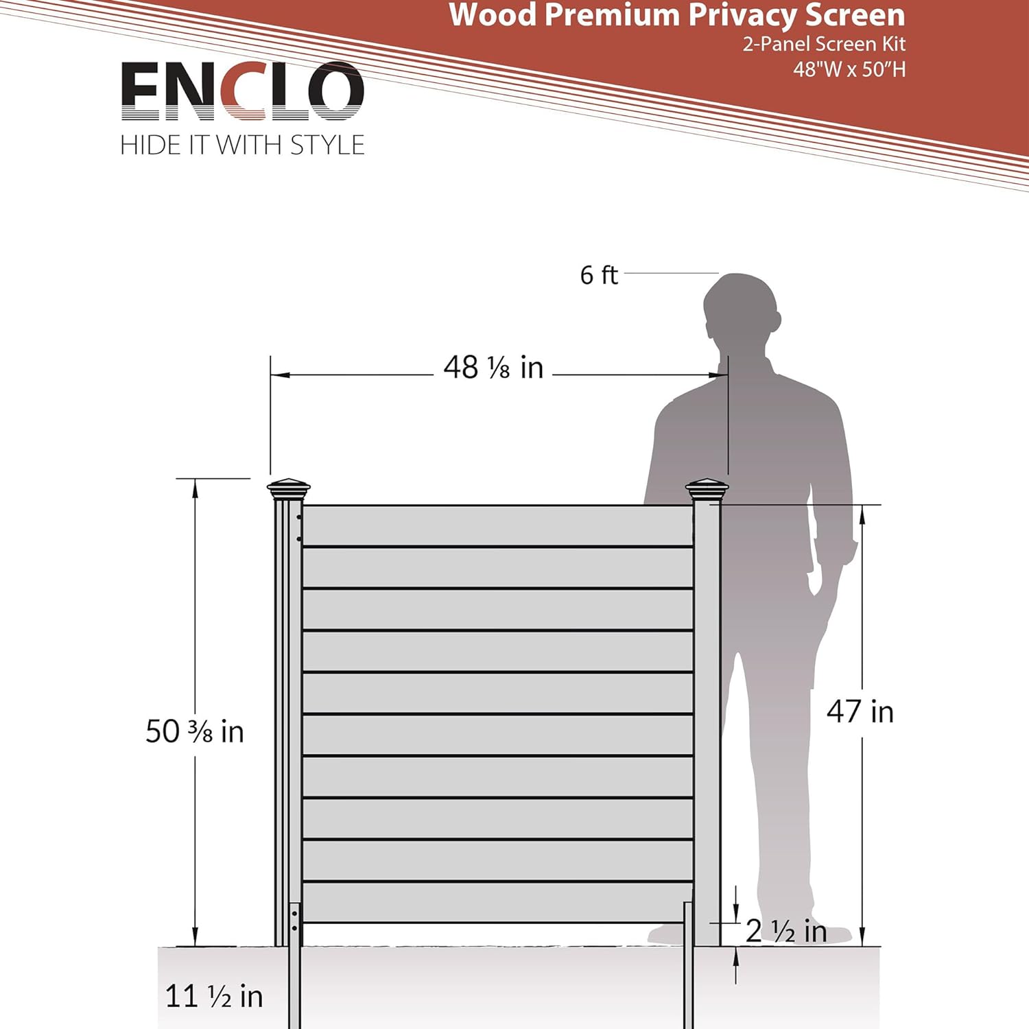 Enclo Privacy Screens EC18009 Charleston - Kit de valla de privacidad para exteriores de madera, con listones sin excavación, 38 pulgadas de ancho x 42 pulgadas de alto, 2 paneles