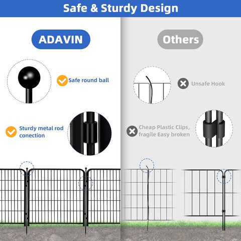 ADAVIN Valla de jardín de metal con puerta de 40 pulgadas de alto x 18 pies de largo, 8 paneles de valla de barrera alta para animales, borde de metal de hierro resistente negro, corral para perros para interiores y exteriores, valla de caravana sin excav