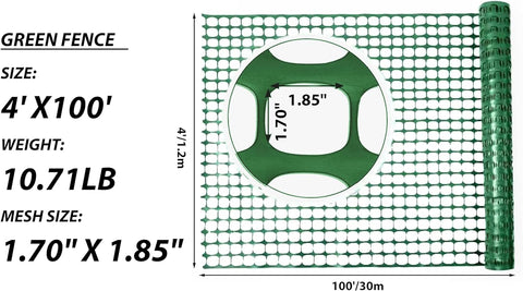 PotatoLife Valla de seguridad de malla de plástico, rollo de 4 x 100 pies con 100 bridas, red temporal reutilizable para cercado de jardín, construcción, valla de nieve, barrera de animales, aves, ciervos, patio, verde