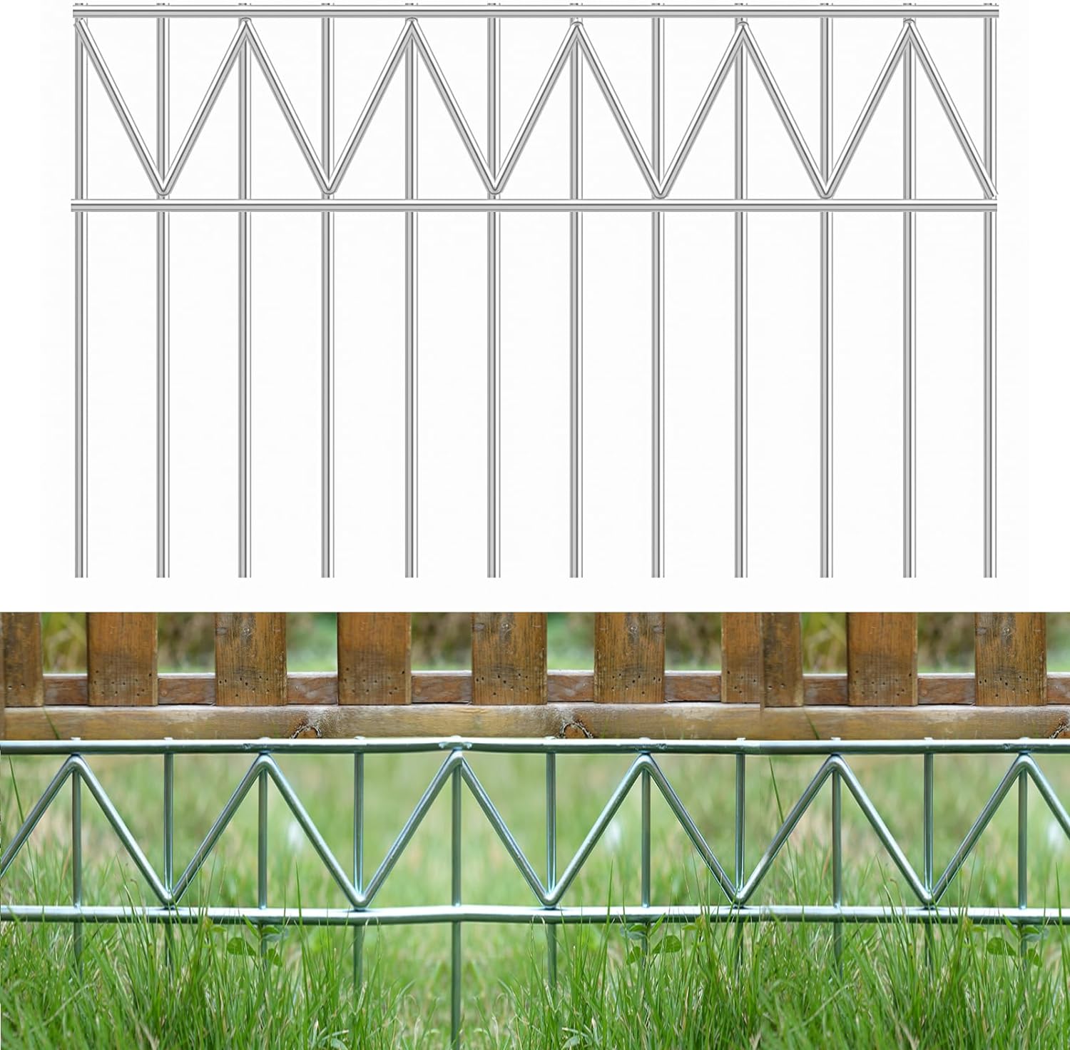 GRELWT 5 Pack 24"L x 15"H Animal Barrier Fence, Underground No Dig Fence, 5.5mm Galvanized Stakes with 2 inch Spacing, Metal Fence Panel for Outdoor Yard Patio, Total 10Ft(L) X 15in(H) Black