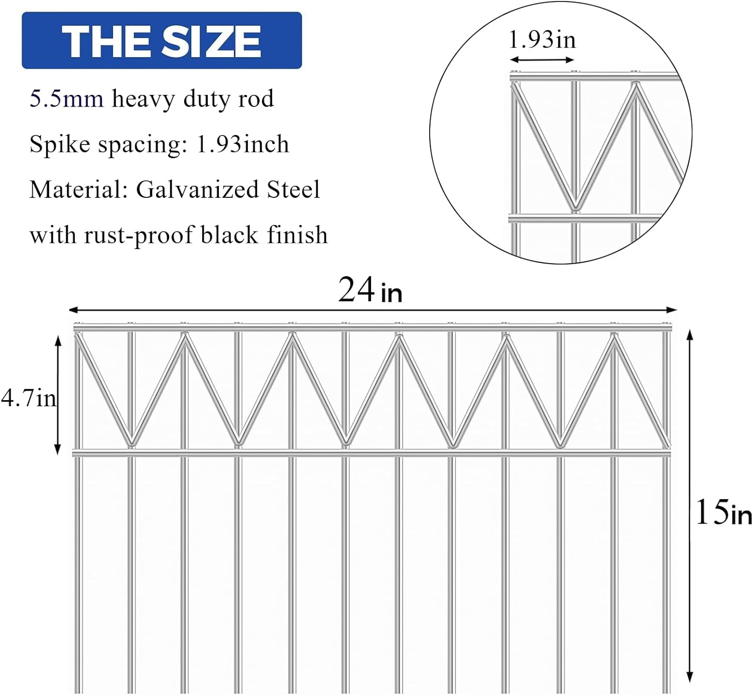 GRELWT 5 Pack 24"L x 15"H Animal Barrier Fence, Underground No Dig Fence, 5.5mm Galvanized Stakes with 2 inch Spacing, Metal Fence Panel for Outdoor Yard Patio, Total 10Ft(L) X 15in(H) Black