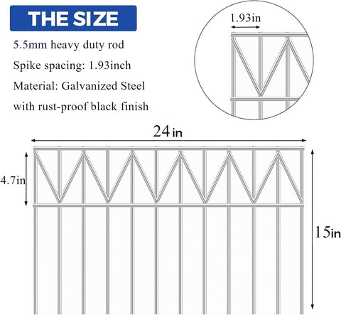 GRELWT 5 Pack 24"L x 15"H Animal Barrier Fence, Underground No Dig Fence, 5.5mm Galvanized Stakes with 2 inch Spacing, Metal Fence Panel for Outdoor Yard Patio, Total 10Ft(L) X 15in(H) Black