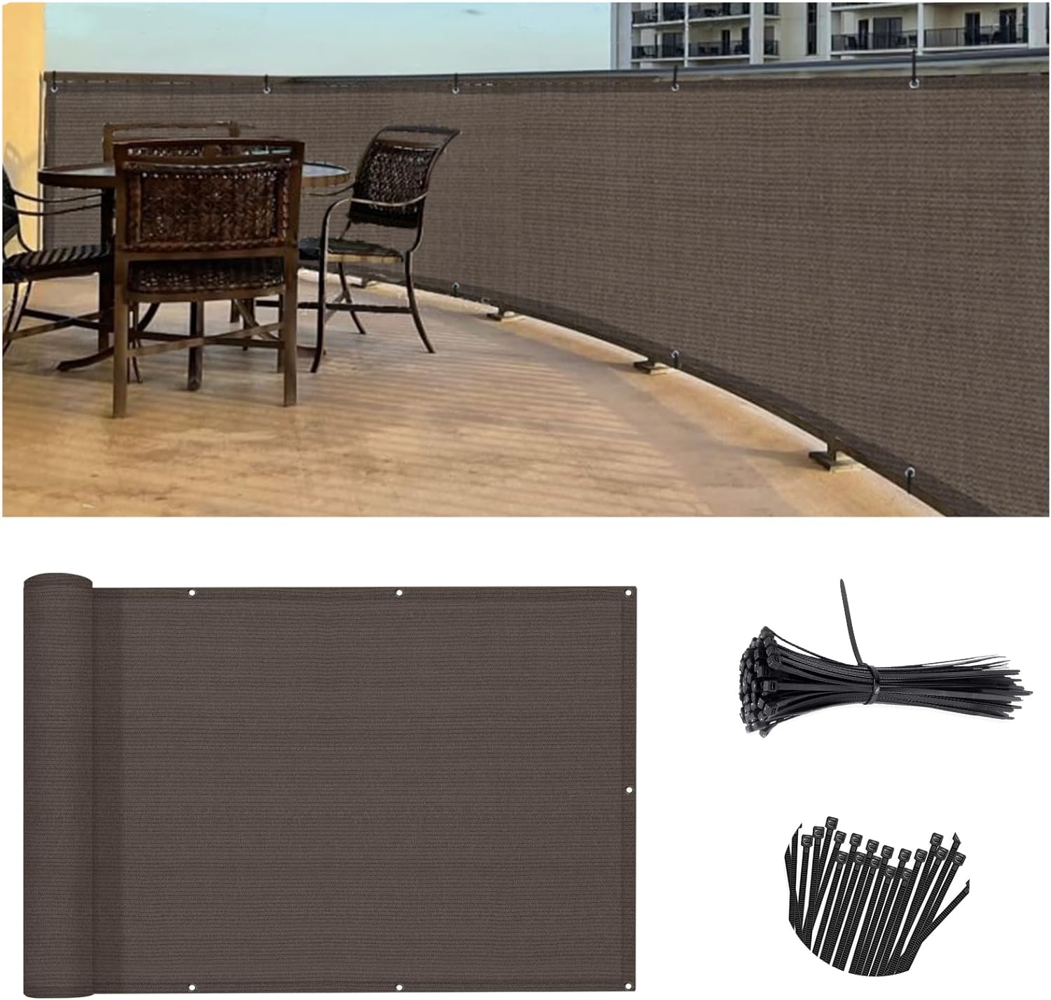 SUNLAX 3'x10' Black Balcony Privacy Screen Fence Windscreen Cover Fabric Shade Netting Mesh Cloth with Grommets UV Protection for Patio, Backyard, Porch, Railing Shield 90%