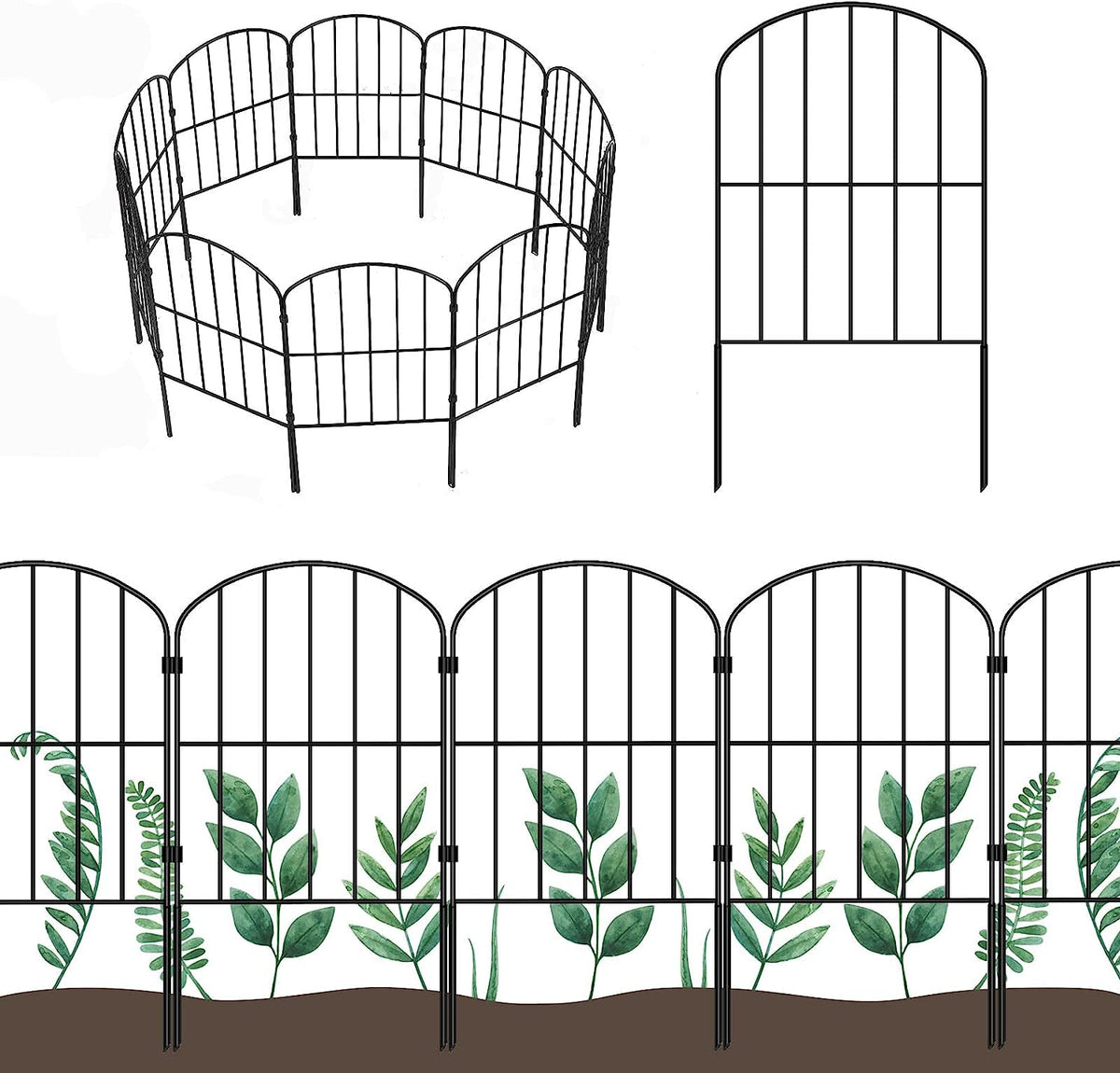 OUSHENG Cerca decorativa de jardín sin excavación, paquete de 10 unidades, 10 pies de largo x 24 pulgadas de alto, panel de alambre de metal resistente al óxido, barrera de animales para perro, borde de flores para patio, paisaje, decoración al aire libre