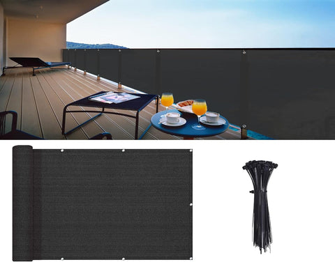 LOVE STORY 3' x 10' Charcoal Balcony Privacy Screen Fence Cover (HDPE) UV Protection Weather-Resistant 3 FT Height Shield for Deck, Patio, Backyard, Outdoor Pool, Porch, Railing