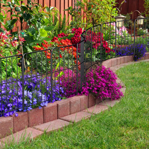 OUSHENG Valla decorativa para jardín, paquete de 10 unidades, total de 10 pies de largo x 24 pulgadas de alto, barrera de alambre de metal inoxidable para animales, borde de flores para paisaje, patio, decoración al aire libre, cuadrado