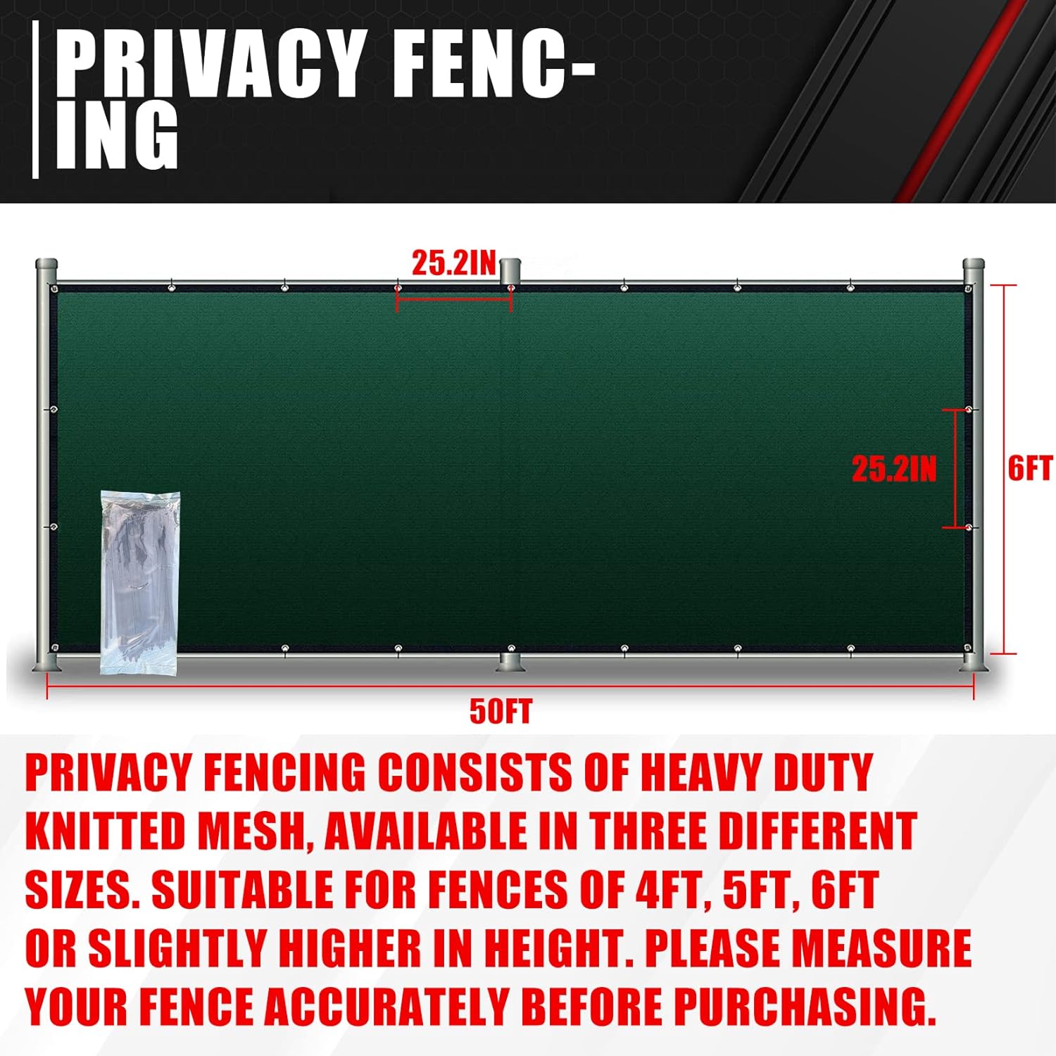 C&T Rejilla de privacidad para valla negra de 6 x 50 pies, con ojales de aluminio, resistente, 142 GSM, para pared, jardín, patio, patio trasero al aire libre