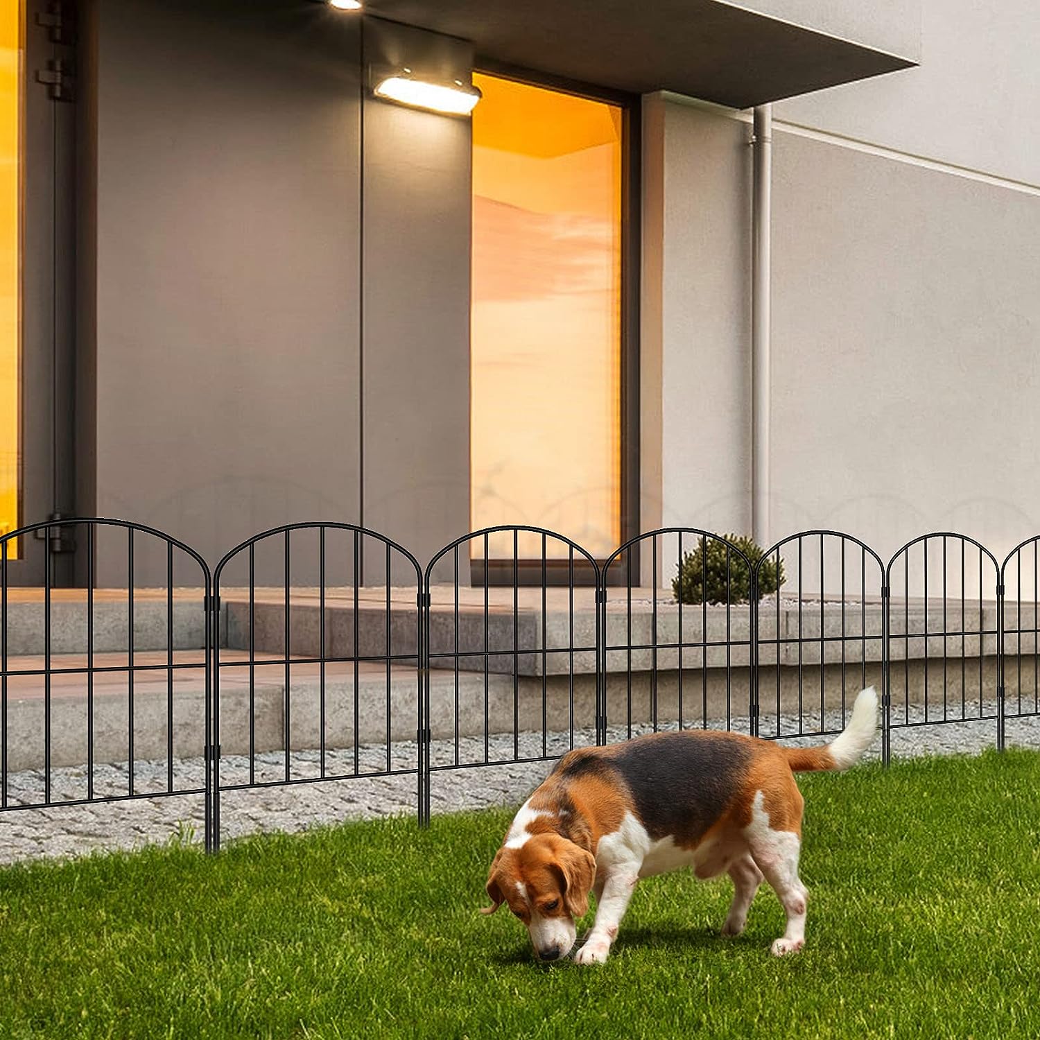 OUSHENG Cerca decorativa de jardín sin excavación, paquete de 10 unidades, 10 pies de largo x 24 pulgadas de alto, panel de alambre de metal resistente al óxido, barrera de animales para perro, borde de flores para patio, paisaje, decoración al aire libre