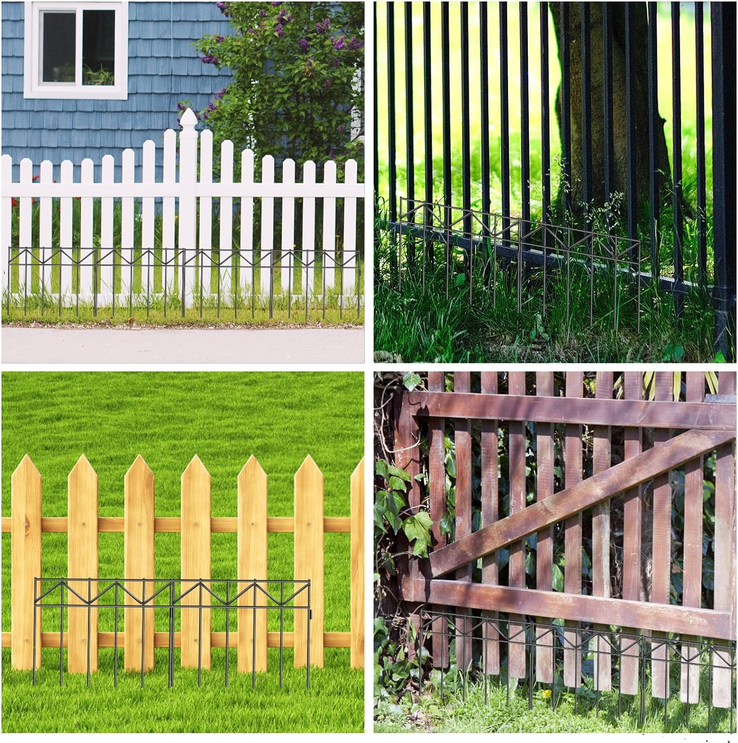 GRELWT 5 Pack 24"L x 15"H Animal Barrier Fence, Underground No Dig Fence, 5.5mm Galvanized Stakes with 2 inch Spacing, Metal Fence Panel for Outdoor Yard Patio, Total 10Ft(L) X 15in(H) Black