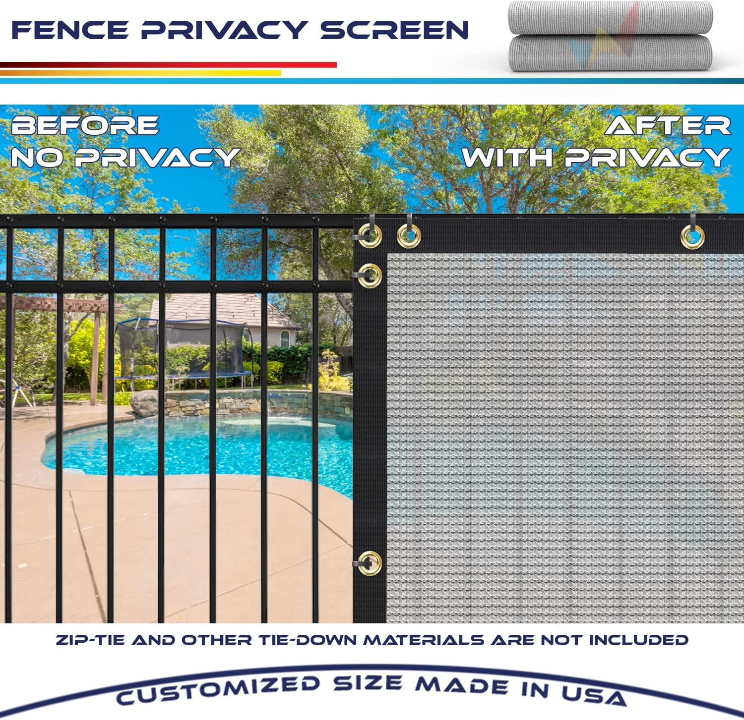 Windscreen4less - Cerca de privacidad resistente de 6 x 50 pies, color negro, ojales de latón, 4.42 onzas por yarda cuadrada, personalizable