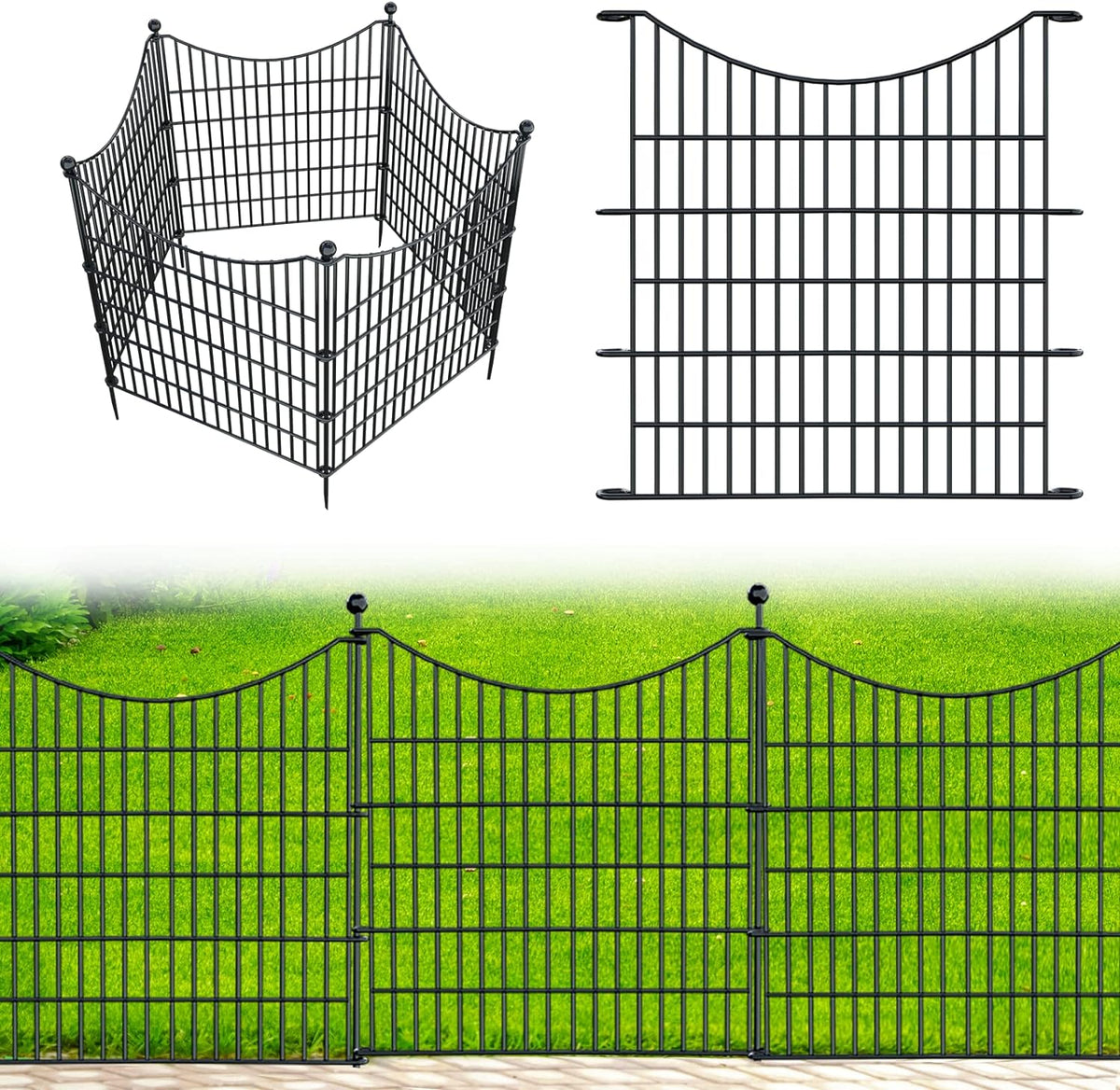 10 paneles de 32 pulgadas de alto x 23.6 pies de largo, valla decorativa de jardín al aire libre sin excavación para patio, barrera de animales, borde de alambre de metal inoxidable para perros, conejos y patio, estacas temporales para defensa de suelo