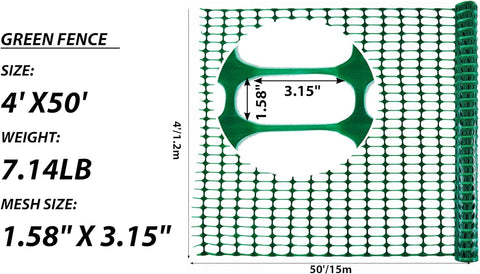 PotatoLife Valla de seguridad de malla de plástico, rollo de 4 x 100 pies con 100 bridas, red temporal reutilizable para cercado de jardín, construcción, valla de nieve, barrera de animales, aves, ciervos, patio, verde