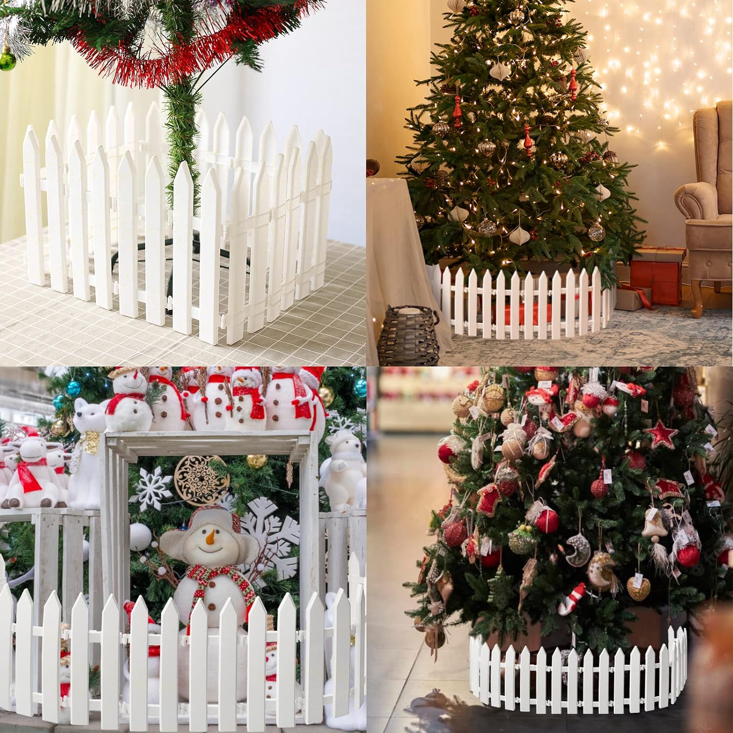 30PCS Christmas Tree Fence Plastic Picket Fence Decoration White with Gold Glitter Heavy Duty Anti-Fall Indoor Outdoor Grass Lawn Decoration