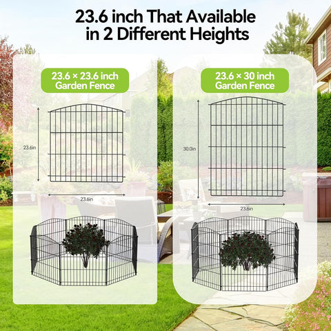 INJOPEXI Valla de jardín 6 paneles de 11.8 pies de largo x 30 pulgadas de alto, valla decorativa para jardín con 5 paneles + 1 puerta de alambre inoxidable sin excavar, valla de jardín de animales para exteriores, para patio trasero, patio, color negro