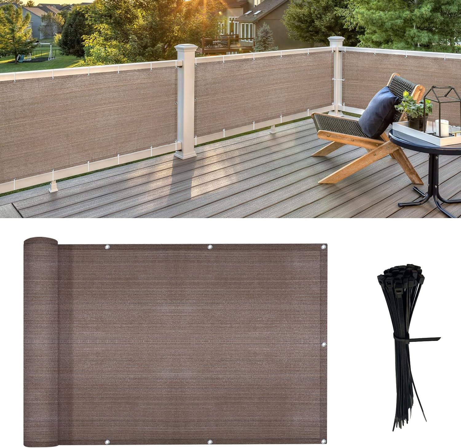 LOVE STORY 3' x 10' Charcoal Balcony Privacy Screen Fence Cover (HDPE) UV Protection Weather-Resistant 3 FT Height Shield for Deck, Patio, Backyard, Outdoor Pool, Porch, Railing