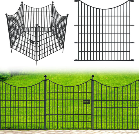 10 paneles de 32 pulgadas de alto x 23.6 pies de largo, valla decorativa de jardín al aire libre sin excavación para patio, barrera de animales, borde de alambre de metal inoxidable para perros, conejos y patio, estacas temporales para defensa de suelo