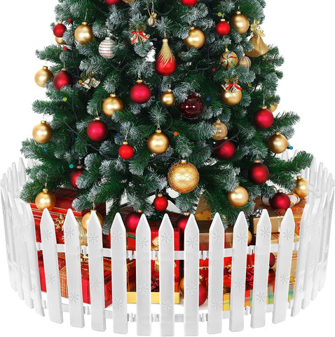 MCEAST 16 vallas de árbol de Navidad, borde blanco de valla de estacas de 4.6 x 12 pulgadas, mini vallas decorativas de plástico, barrera de árbol de Navidad para perros, niños, hogar, boda, hada, jardín, fiesta