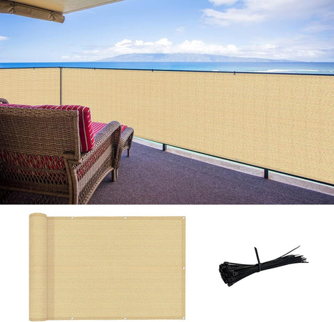 SUNLAX 3'x10' Black Balcony Privacy Screen Fence Windscreen Cover Fabric Shade Netting Mesh Cloth with Grommets UV Protection for Patio, Backyard, Porch, Railing Shield 90%