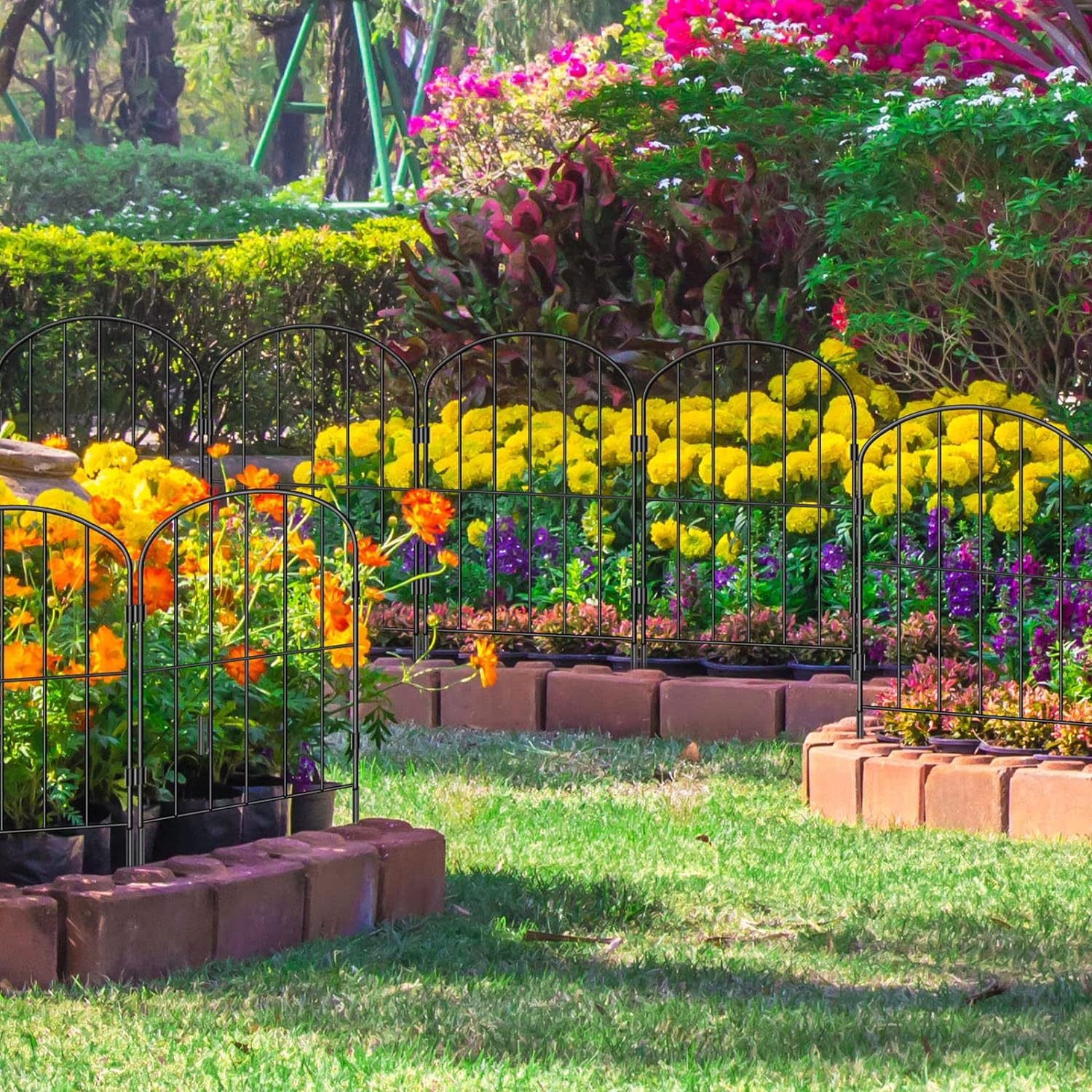 OUSHENG Cerca decorativa de jardín sin excavación, paquete de 10 unidades, 10 pies de largo x 24 pulgadas de alto, panel de alambre de metal resistente al óxido, barrera de animales para perro, borde de flores para patio, paisaje, decoración al aire libre