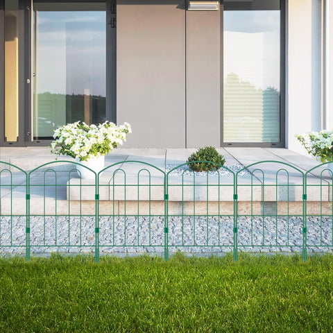 10 Pack Decorative Green Garden Fence Outdoor 24'' (H) x 10' (L) Coated Metal RustProof Landscape Wrought Iron Wire Border Folding Fences Flower Bed Fencing Animal Barrier Section Panels Decor