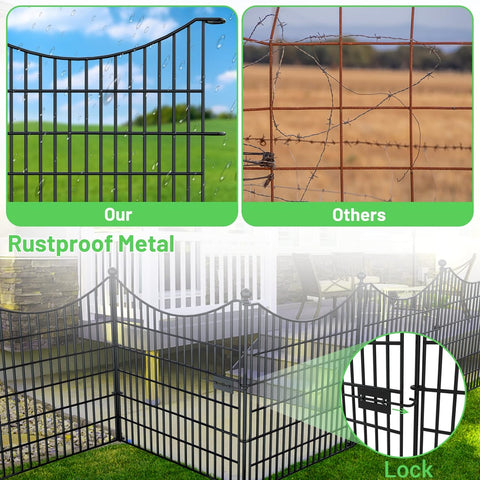 10 paneles de 32 pulgadas de alto x 23.6 pies de largo, valla decorativa de jardín al aire libre sin excavación para patio, barrera de animales, borde de alambre de metal inoxidable para perros, conejos y patio, estacas temporales para defensa de suelo