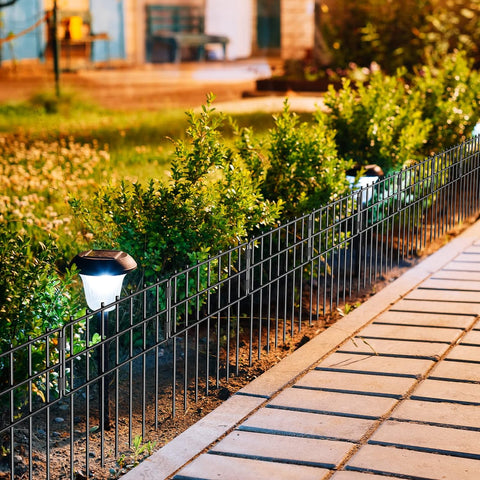 Paquete de 25 vallas de barrera de animales, 17 pulgadas de alto x 27 pies de largo, valla decorativa de jardín sin excavación, panel de alambre de metal inoxidable para perros, conejos, estacas de suelo, valla y patio de paisaje al aire libre