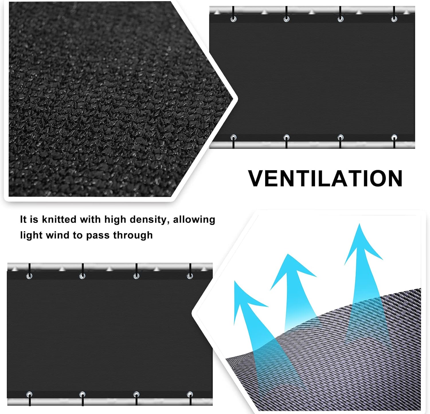 SUNLAX 3'x10' Black Balcony Privacy Screen Fence Windscreen Cover Fabric Shade Netting Mesh Cloth with Grommets UV Protection for Patio, Backyard, Porch, Railing Shield 90%