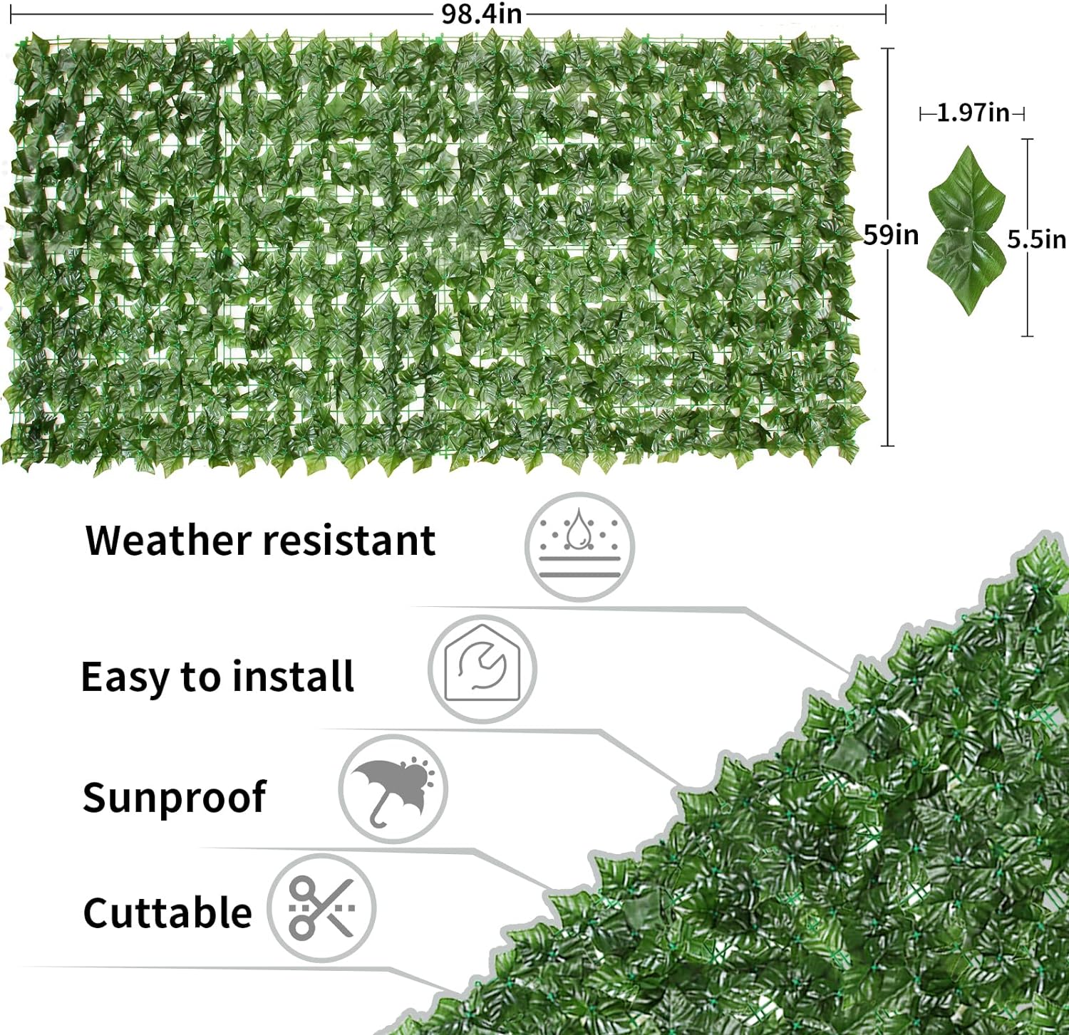 Brightdeco Rejilla de valla de privacidad de hiedra artificial de 40.5 x 120 pulgadas, setos de privacidad para decoración de interiores y exteriores, jardín y patio trasero