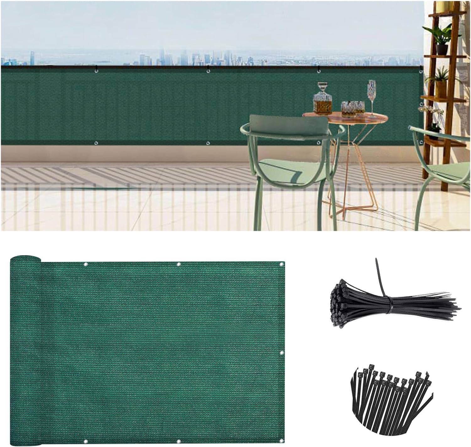 SUNLAX 3'x10' Black Balcony Privacy Screen Fence Windscreen Cover Fabric Shade Netting Mesh Cloth with Grommets UV Protection for Patio, Backyard, Porch, Railing Shield 90%