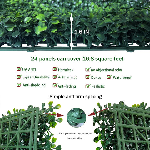 ODTORY Artificial Grass Wall Panel Backdrop,10 X 10 in 12P(8.4 sqft) UV-Anti Greenery Boxwood Panels for Indoor Outdoor Green Wall Decor & Ivy Fence Covering Privacy