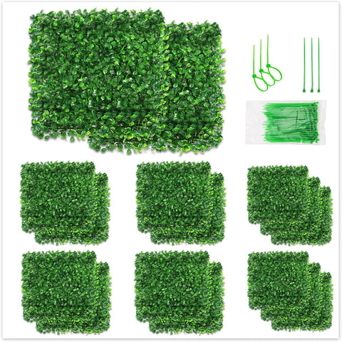 Aboofx Paneles de pared de césped artificial, paquete de 12 paneles de pared de boj de 10 x 10 pulgadas (8.4 pies cuadrados) para decoración de pared interior, paneles de pared de fondo de césped para valla de jardín, pared vegetal, decoración de Navidad