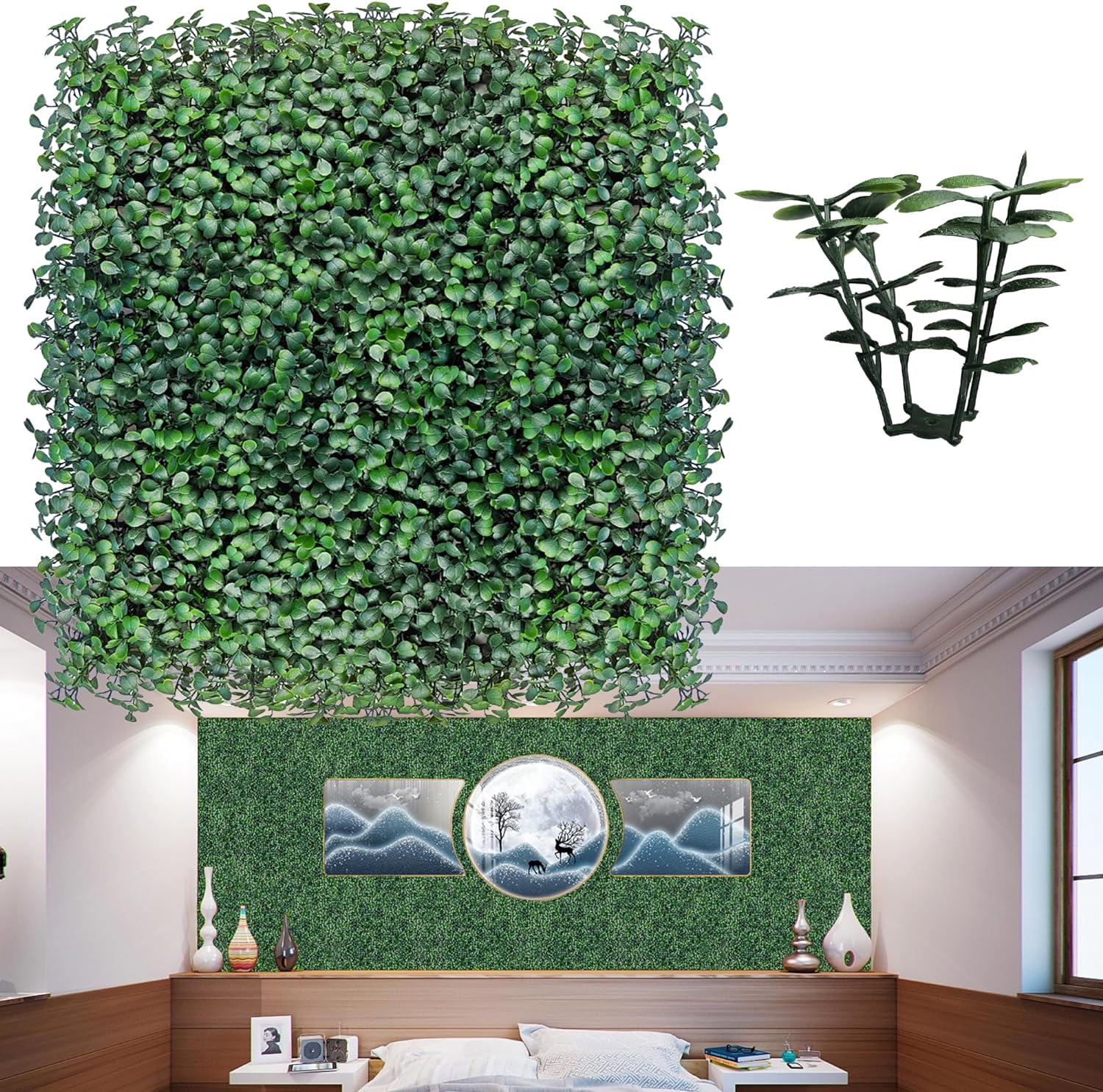 ODTORY Artificial Grass Wall Panel Backdrop,10 X 10 in 12P(8.4 sqft) UV-Anti Greenery Boxwood Panels for Indoor Outdoor Green Wall Decor & Ivy Fence Covering Privacy