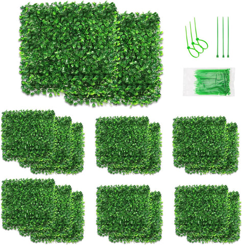 Aboofx Paneles de pared de césped artificial, paquete de 12 paneles de pared de boj de 10 x 10 pulgadas (8.4 pies cuadrados) para decoración de pared interior, paneles de pared de fondo de césped para valla de jardín, pared vegetal, decoración de Navidad