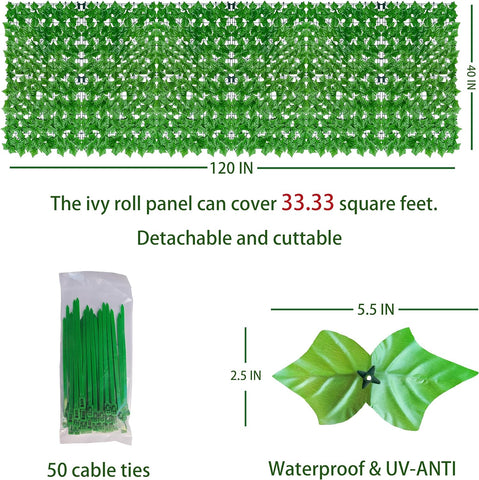 ODTORY Rejilla de pared para valla de privacidad de hiedra artificial, 40 x 120 pulgadas, anti rayos UV, telón de fondo de vegetación de hiedra, setos de hojas de vid, paneles de valla para patio, balcón, jardín, patio trasero, decoración de pared verde p