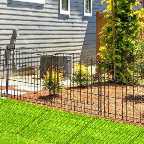 INJOPEXI Valla de jardín 6 paneles de 11.8 pies de largo x 30 pulgadas de alto, valla decorativa para jardín con 5 paneles + 1 puerta de alambre inoxidable sin excavar, valla de jardín de animales para exteriores, para patio trasero, patio, color negro