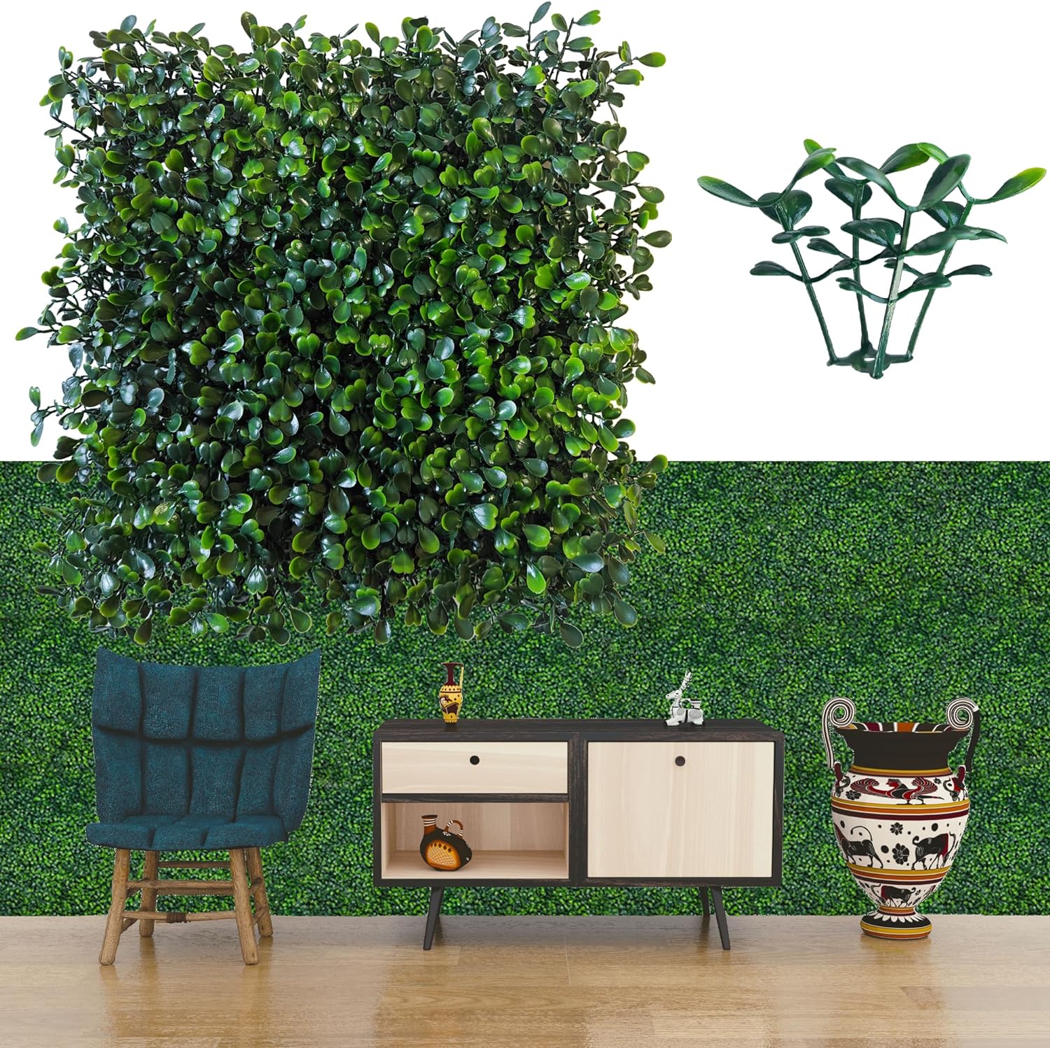 ODTORY Artificial Grass Wall Panel Backdrop,10 X 10 in 12P(8.4 sqft) UV-Anti Greenery Boxwood Panels for Indoor Outdoor Green Wall Decor & Ivy Fence Covering Privacy