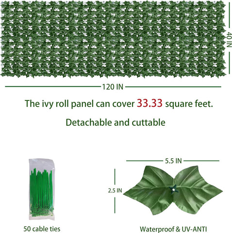 ODTORY Rejilla de pared para valla de privacidad de hiedra artificial, 40 x 120 pulgadas, anti rayos UV, telón de fondo de vegetación de hiedra, setos de hojas de vid, paneles de valla para patio, balcón, jardín, patio trasero, decoración de pared verde p