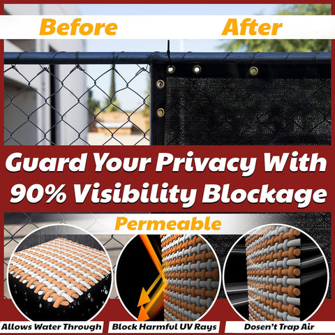 Amgo 4' x 50' Black Fence Privacy Screen, Commercial Standard Heavy Duty Windscreen with Bindings & Grommets, 90% Blockage, Cable Zip Ties Included (We Make Custom Size)