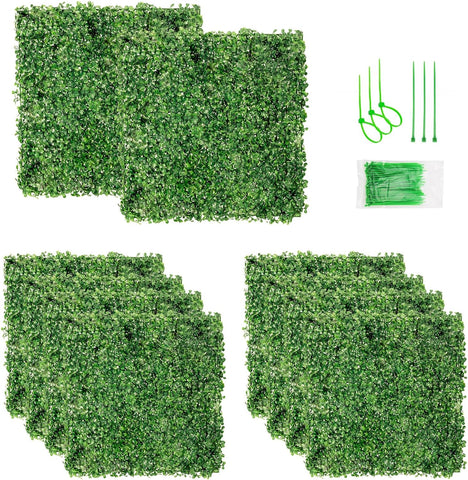 Aboofx Paneles de pared de césped artificial, paquete de 12 paneles de pared de boj de 10 x 10 pulgadas (8.4 pies cuadrados) para decoración de pared interior, paneles de pared de fondo de césped para valla de jardín, pared vegetal, decoración de Navidad