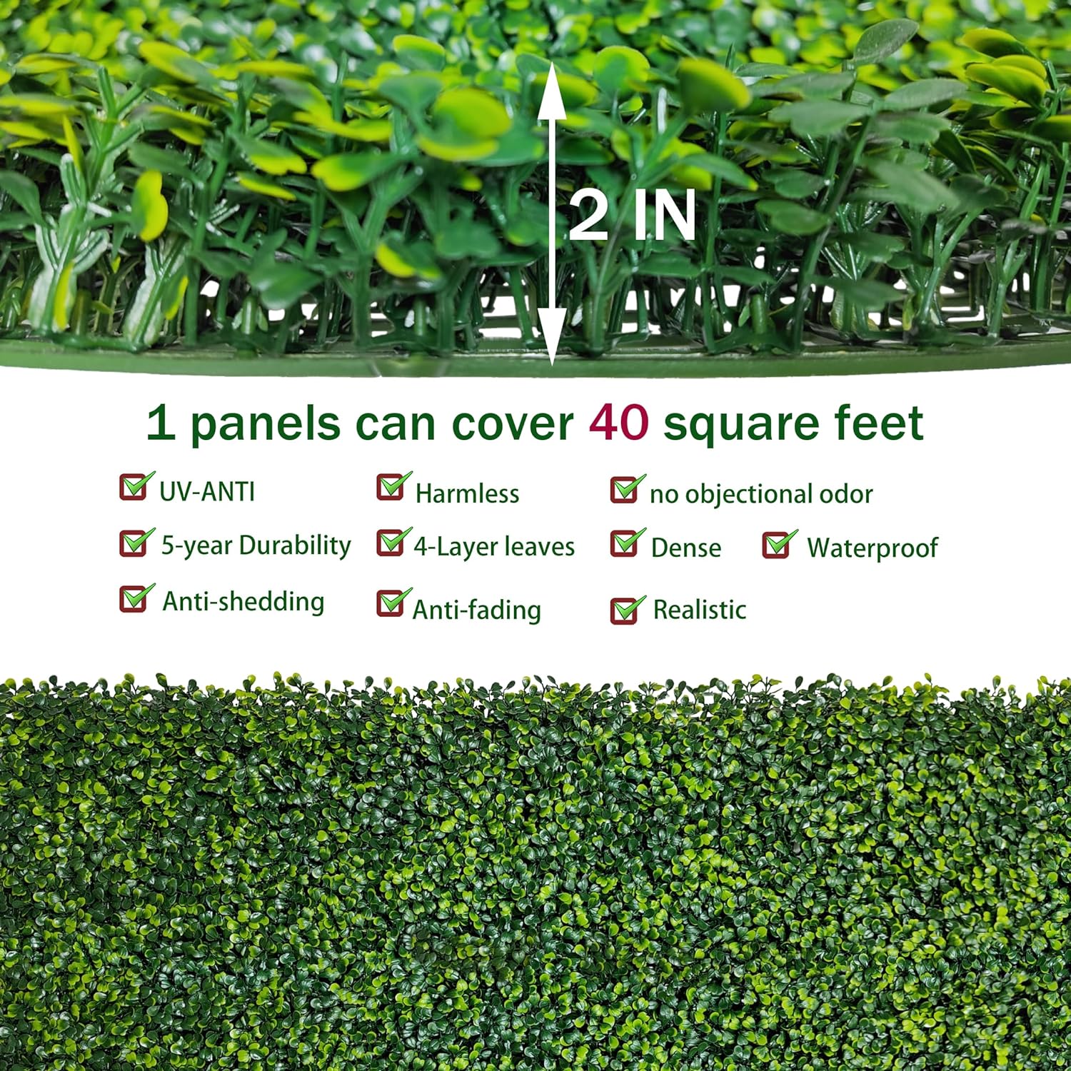 ODTORY Artificial Grass Wall Panel Backdrop,10 X 10 in 12P(8.4 sqft) UV-Anti Greenery Boxwood Panels for Indoor Outdoor Green Wall Decor & Ivy Fence Covering Privacy